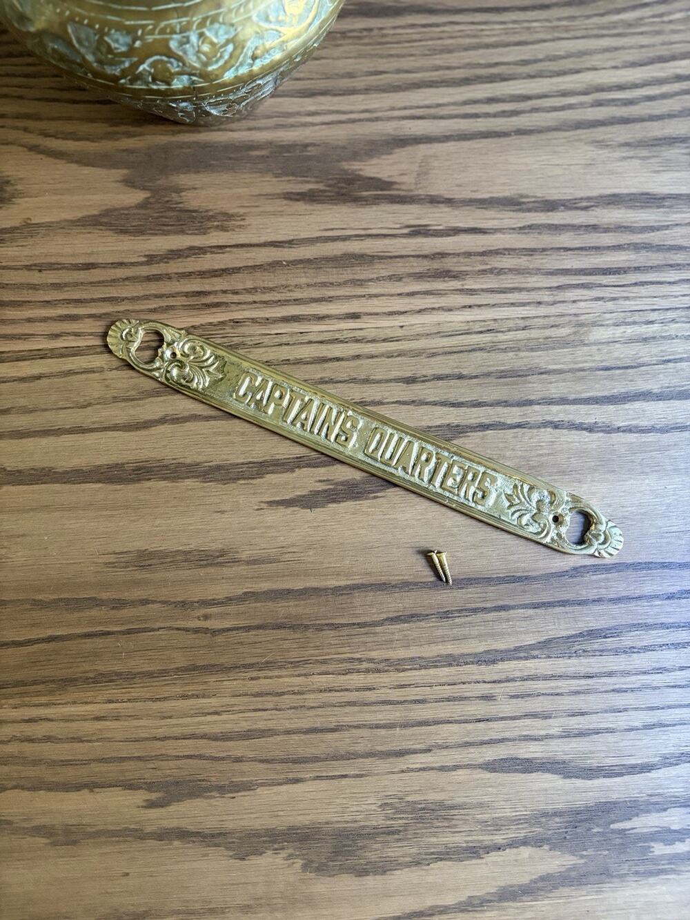 Vintage 1970s Solid Brass 'Captains Quarters' Sign 13" long Penco Industries